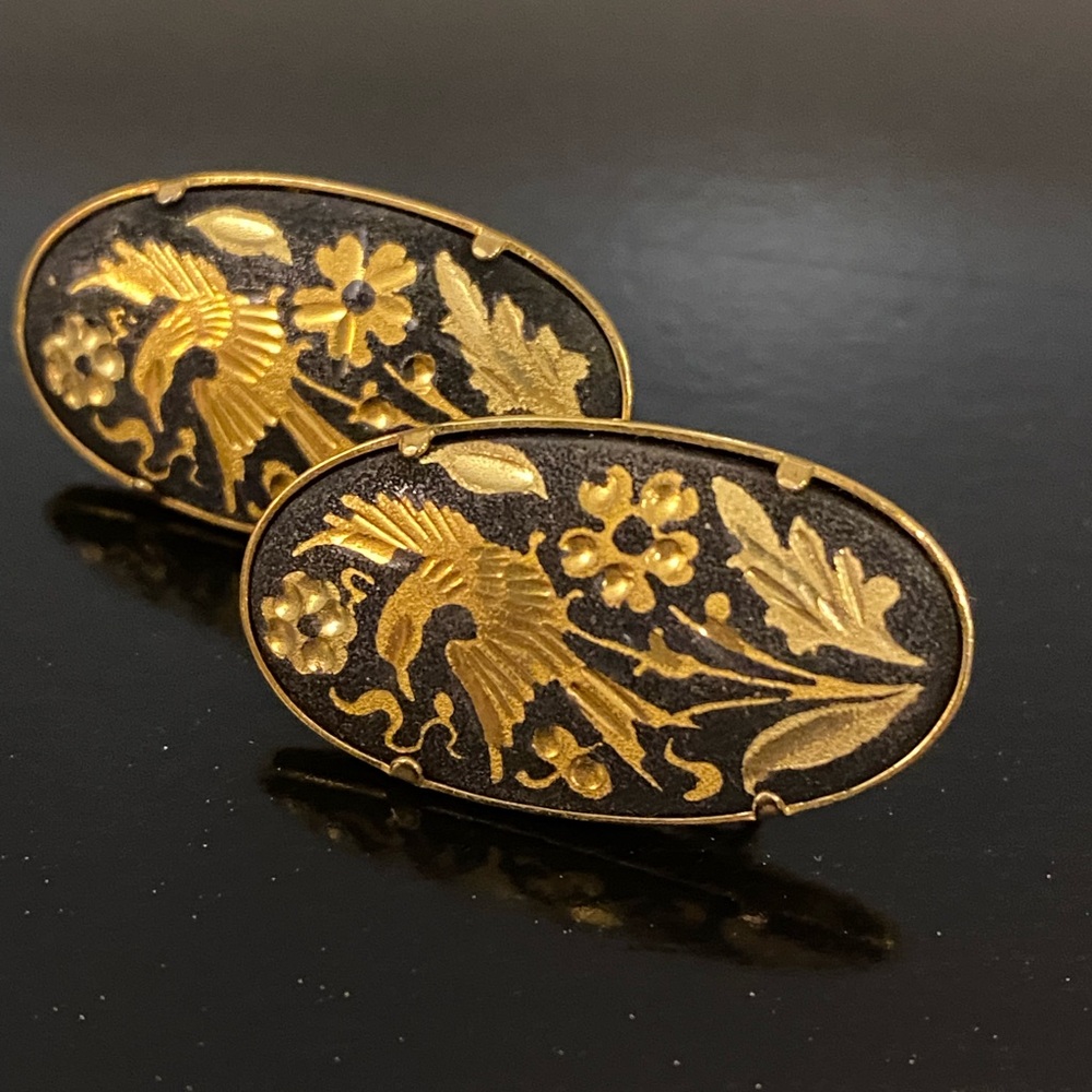 Vintage Spanish Damascene Clip-On Earrings
